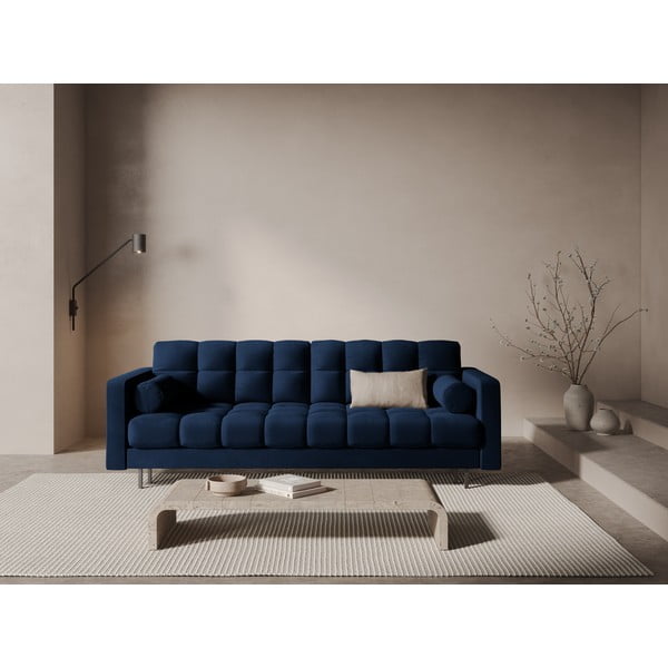 Tamno plava baršunasti sklopiva/s prostorom za odlaganje sofa 222 cm Bali – Cosmopolitan Design-image-1