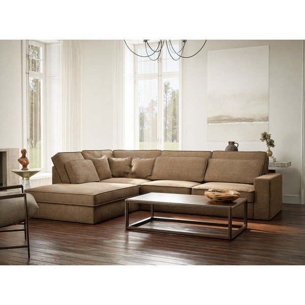 Svjetlo smeđa kutna garnitura od šenila (s lijevim kutom/u obliku slova L) Kirou – Maison de Rêve-image-1