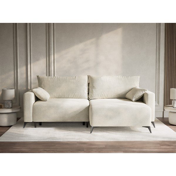 Krem sklopiva/s prostorom za odlaganje kutna garnitura od šenila (s desnim kutom/s ležaljkom) Leon – Maison de Rêve-image-1