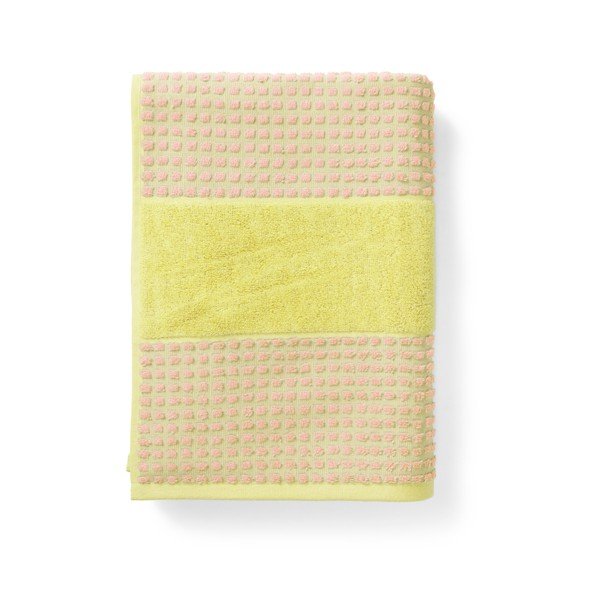 Žuti /ružičasti ručnik od organskog pamuka od frotira 70x140 cm Check – JUNA