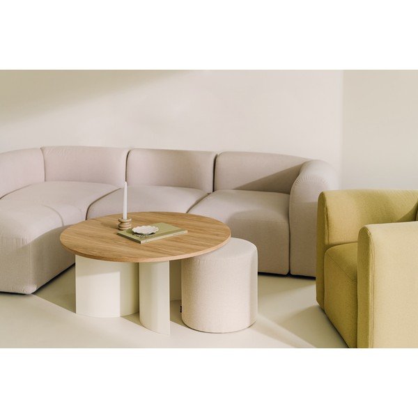 Krem/u prirodnoj boji okrugao stolić za kavu s pločom stola u dekoru jasena ø 95 cm Gavo – noo.ma-image-4