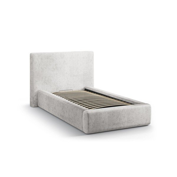 Svijetlo sivi tapecirani krevet s prostorom za odlaganje s podnicom 90x200 cm Amy – Micadoni -image-2