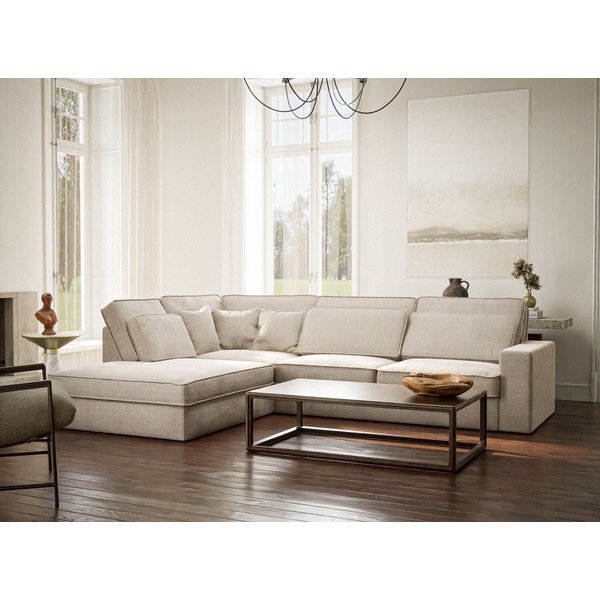 Krem kutna garnitura od šenila (s lijevim kutom/u obliku slova L) Kirou – Maison de Rêve-image-1