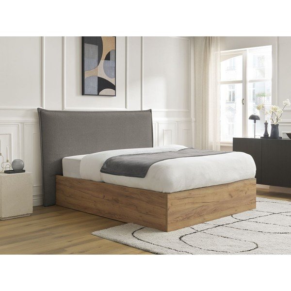 Sivi/smeđe-sivi podstavljeni tapecirani/od iverice bračni krevet s prostorom za odlaganje s podnicom 180x200 cm Charlie – Bobochic Paris-image-2