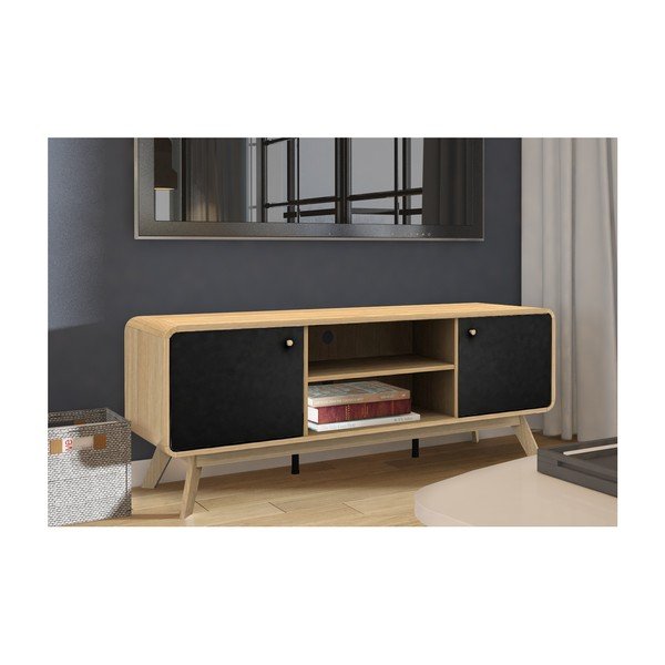 Crna/u prirodnoj boji TV komoda u dekoru hrasta 140x53 cm Cassie – Støraa-image-3