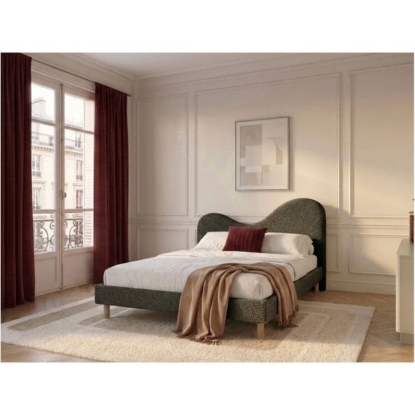 Zeleni podstavljeni tapecirani bračni krevet s podnicom 180x200 cm Celina – Bobochic Paris-image-1