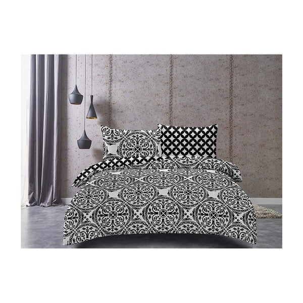Crno-bijela dvostrana posteljina za krevet za jednu osobu od mikrovlakana DecoKing Hypnosis Mandala, 200 x 135 cm