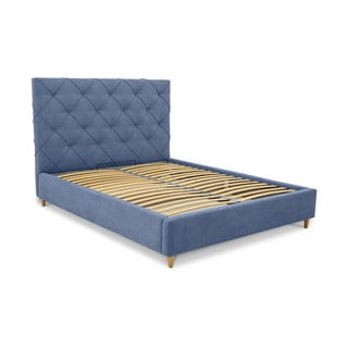Plavi tapecirani bračni krevet s prostorom za pohranu s podnicom 140x190 cm Bee – Scandic