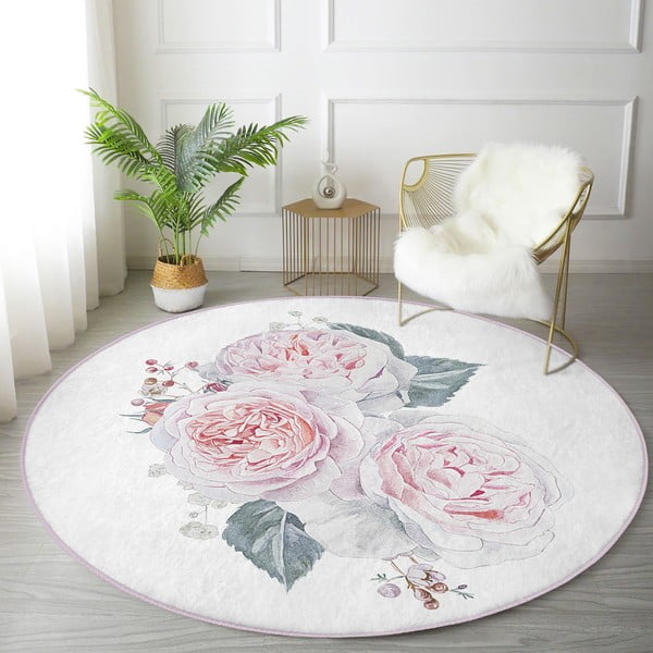 Bijeli/ružičasti periv/pogodan za robotski usisavač okrugli tepih ø 80 cm Comfort – Mila Home-image-3