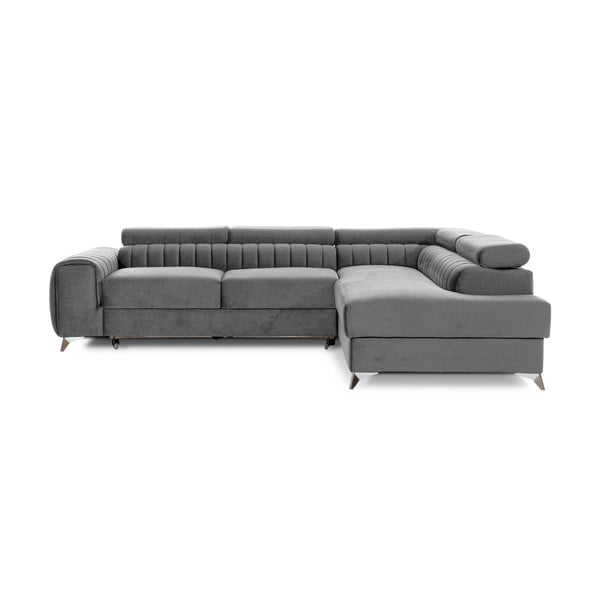 Siva baršunasti sklopiva/s prostorom za odlaganje kutna garnitura (s desnim kutom/u obliku slova L) Laurence – ELTAP