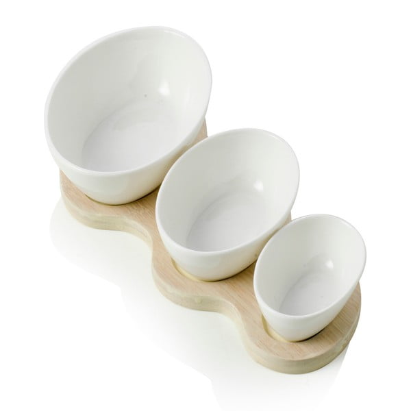 Set od 3 porculanske zdjele za posluživanje s bambusovim pladnjem Brandani Galaxy