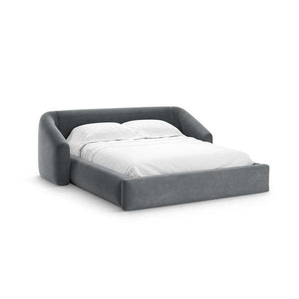 Sivi tapecirani bračni krevet s prostorom za odlaganje s podnicom 140x200 cm Campi – Cosmopolitan Design