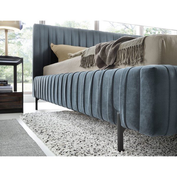 Plavi tapecirani bračni krevet s prostorom za odlaganje s podnicom 140x200 cm Plissa – ELTAP-image-3