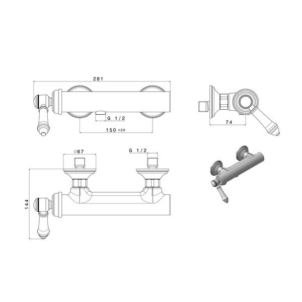 Zidna slavina za tuš u brončanoj boji (s 1 izlazom) Vienna – Sapho-image-1