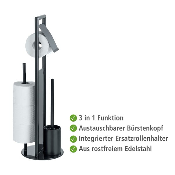 Crni držač za WC papir od nehrđajućeg čelika sa četkom Ravina – Wenko-image-3