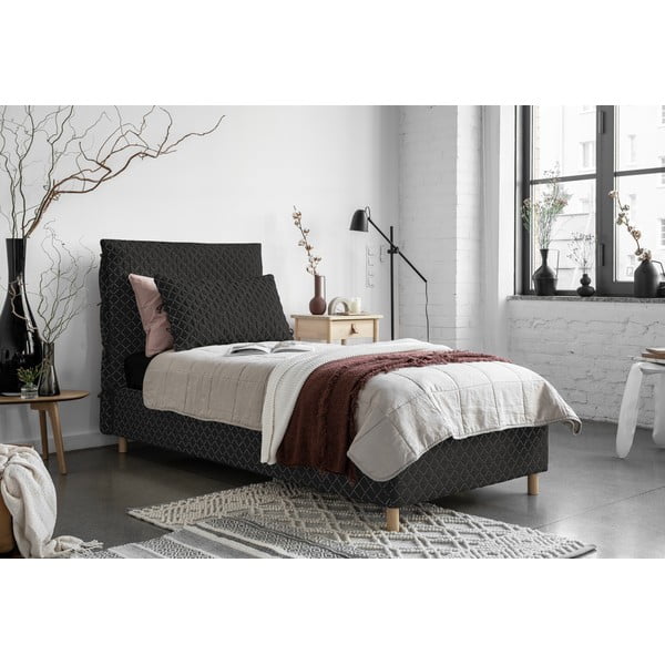 Crni tapecirani krevet za jednu osobu s podnicom 90x200 cm Sleepy Luna - Miuform-image-1