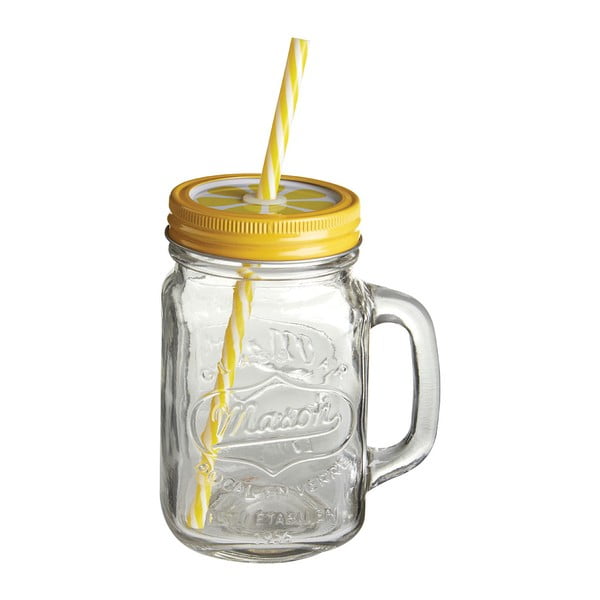 Čaše sa žutim poklopcem i slamkom Premier Housewares, 450 ml
