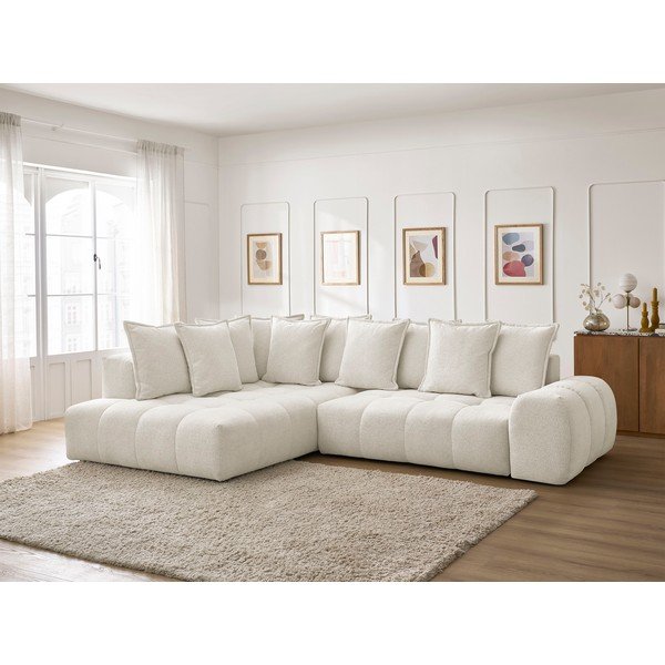 Bijela sklopiva/s prostorom za odlaganje kutna garnitura od šenila (s lijevim kutom/u obliku slova L) Everest – Bobochic Paris-image-1