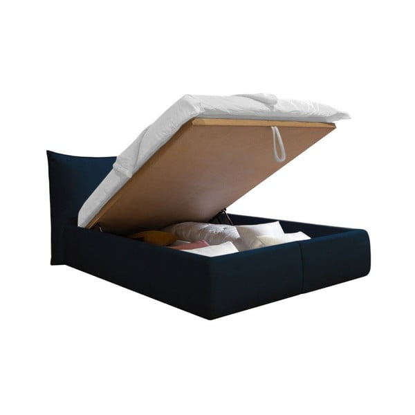 Tamno plavi tapecirani bračni krevet s prostorom za odlaganje s podnicom 180x200 cm Jade – Bobochic Paris-image-3