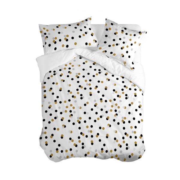Bijela pamučna navlaka za poplun za bračni krevet 200x200 cm Golden dots – Blanc