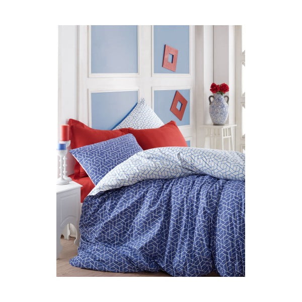 Plava pamučna postaljina s plahtom za bračni krevet Pave, 200 x 220 cm