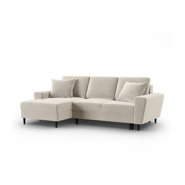 Bež baršunasti sklopiva/s prostorom za odlaganje kutna garnitura (s lijevim kutom/s ležaljkom) Kyoto – Cosmopolitan Design-image-4