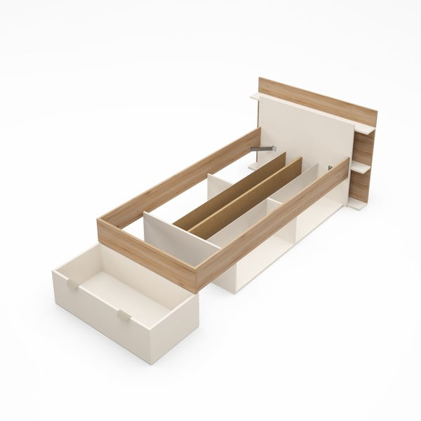 Bijeli/u prirodnoj boji krevet u dekoru hrasta s prostorom za pohranu bez podnice 90x200 cm Albo – Marckeric-image-3