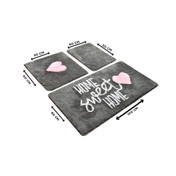 Set od 3 sive pravokutne kupaonske prostirke Foutastic Home-image-2