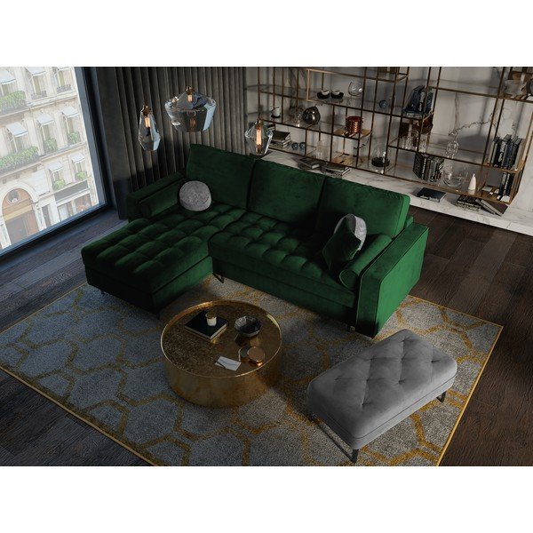 Zelena baršunasta kutna garnitura Milo Casa Santo, lijevi kut-image-1