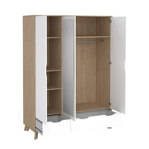 Bijeli/u prirodnoj boji ormar u dekoru hrasta s ogledalom 147x201x58 cm Ikast – Tvilum-image-3