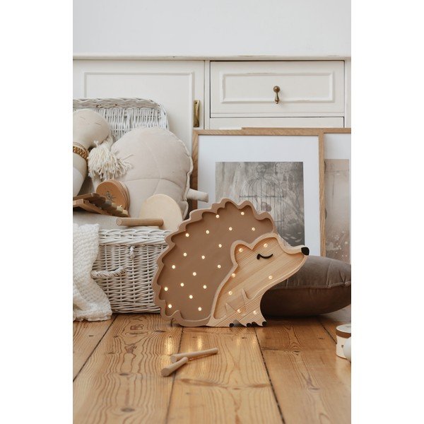 Smeđa stolna lampa od borovine Little Lights Hedgehog, dužina 30 cm-image-2
