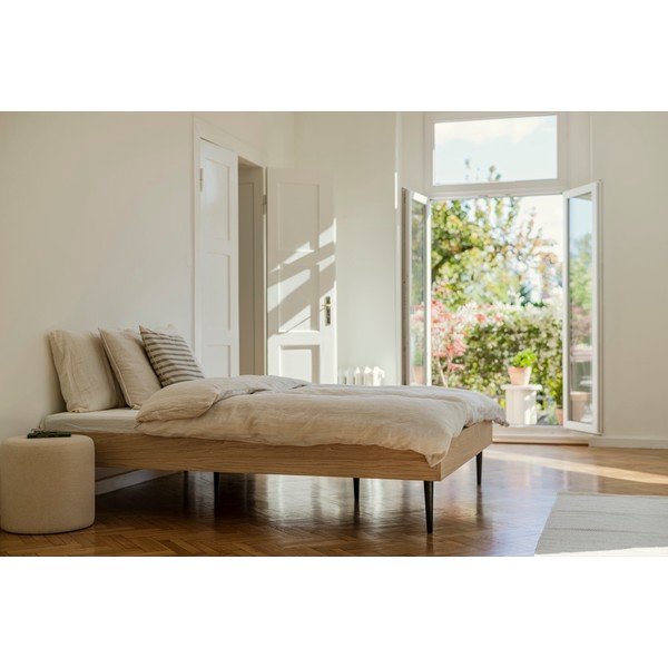 Bračni krevet od iverice u dekoru hrasta bez uzglavlja s podnicom 160x200 cm u prirodnoj boji Streiko – noo.ma-image-2