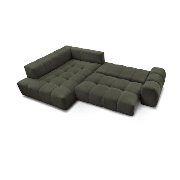 Zelena sklopiva/s prostorom za odlaganje kutna garnitura od šenila (s lijevim kutom/u obliku slova L) Everest – Bobochic Paris-image-4