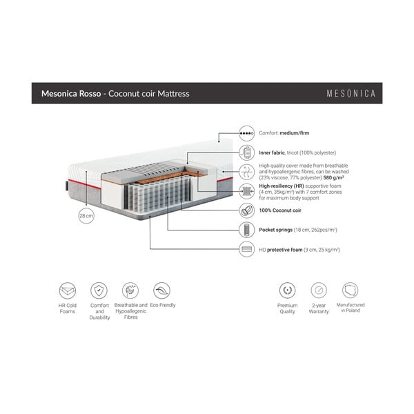 Tvrdi madrac s oprugama 120x200 cm Rosso – MESONICA-image-3