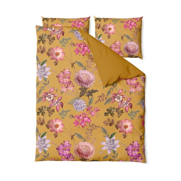Oker posteljina od pamučnoga satena za bračni krevet Bonami Selection Blossom, 200 x 200 cm
