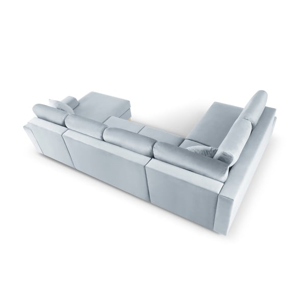 Svijetlo plava baršunasti sklopiva/s prostorom za odlaganje kutna garnitura (s lijevim kutom/u obliku slova "U") Kyoto – Cosmopolitan Design-image-4