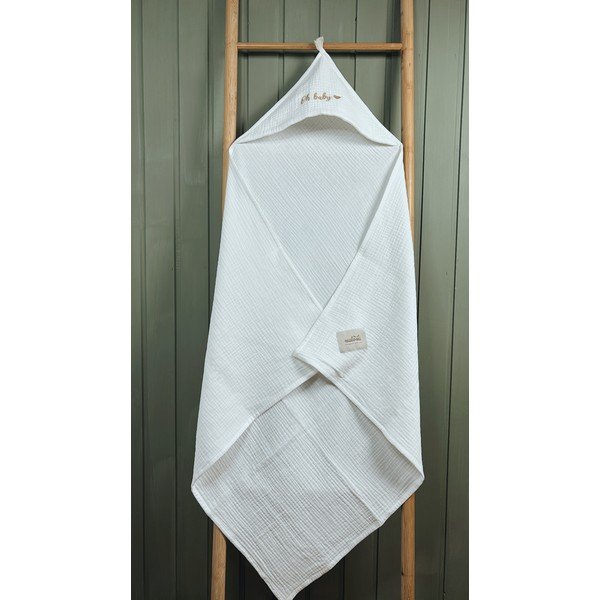 Bijeli dječji ručnik s kapuljačom od muslina 85x85 cm Muslin – Malomi Kids-image-4