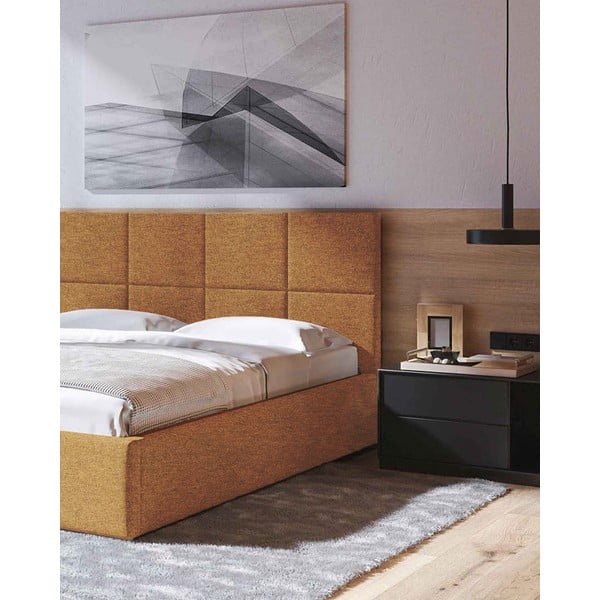 Oker žuti tapecirani bračni krevet s prostorom za pohranu s podnicom 160x200 cm Bufo – MESONICA-image-4