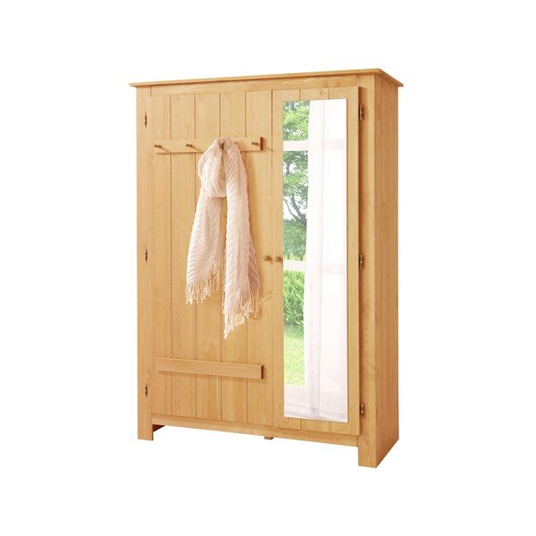 Ormar od masivnog bora s ogledalom u prirodnoj boji 120x170 cm Bertram – Støraa-image-1