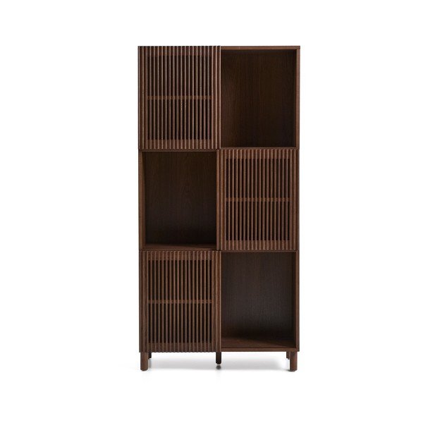 Tamno smeđa biblioteka u dekoru oraha s kliznim vratima 84,5x170x42,5 cm Beyla – Kave Home-image-2