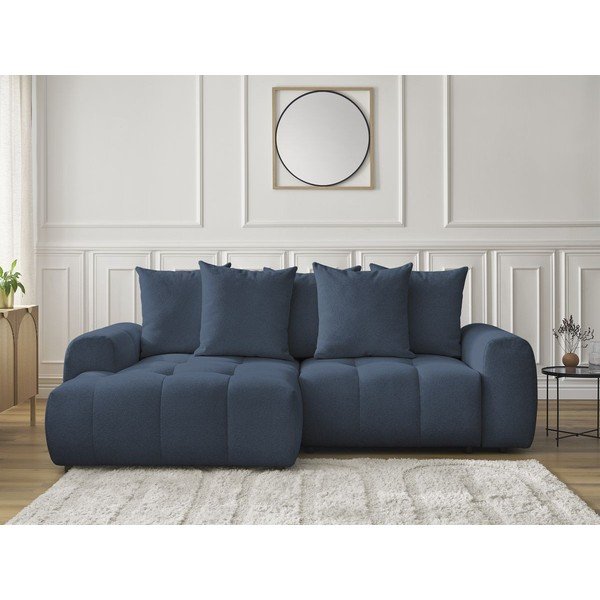 Plava sklopiva/s prostorom za odlaganje kutna garnitura od šenila (s lijevim kutom/s ležaljkom) Roxelane – Bobochic Paris-image-1