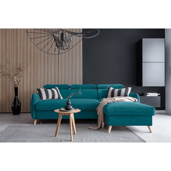 Tirkizna baršunasta sklopiva kutna garnitura (s desnim kutom) Sweet Harmony – Miuform-image-1