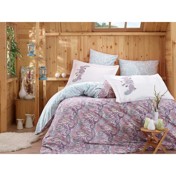 Ljubičasta pamučna posteljina za bračni krevet s plahtom i poplunom 240x260 cm Giulia - Mijolnir