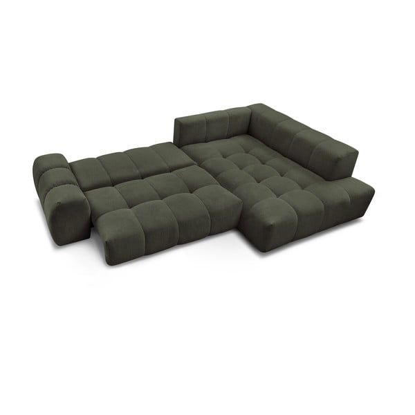 Zelena sklopiva/s prostorom za odlaganje kutna garnitura od šenila (s desnim kutom/u obliku slova L) Everest – Bobochic Paris-image-4