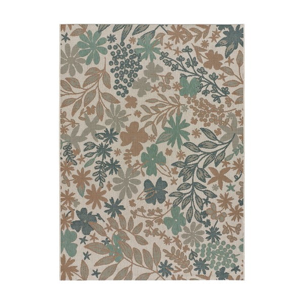 Bež-zeleni vanjski tepih Universal Floral, 77 x 150 cm