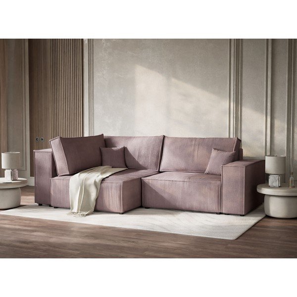 Ljubičasta sklopiva/s prostorom za odlaganje kutna garnitura od samta (s lijevim kutom/u obliku slova L) Tonga – Maison de Rêve-image-4