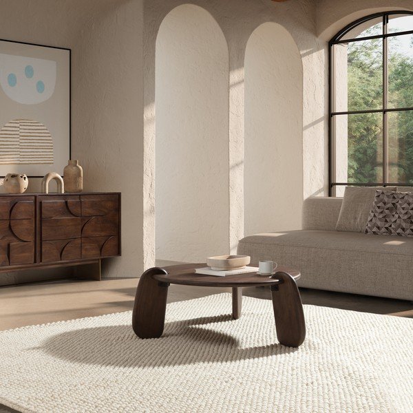 Tamno smeđi okrugao stolić za kavu od masivnog manga ø 80 cm Tamira – MOME-image-1