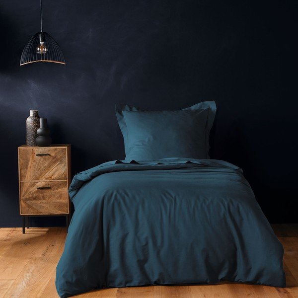 Petrolej zelena pamučna navlaka za poplun za krevet za jednu osobu 140x200 cm Lina – douceur d'intérieur-image-1