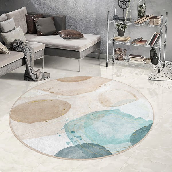 Plavi/bež perivi okrugao tepih ø 80 cm Puddle – Mila Home-image-3