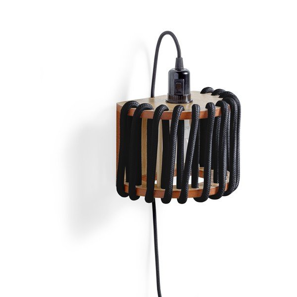 Crna zidna svjetiljka s drvenom strukturom EMKO Macaron, duljina 20 cm-image-3